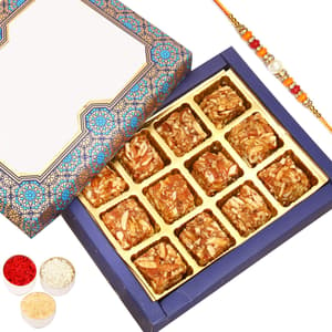 Blue Print 12Pcs Roasted Almond Bites Box with Pearl Diamond Rakhi