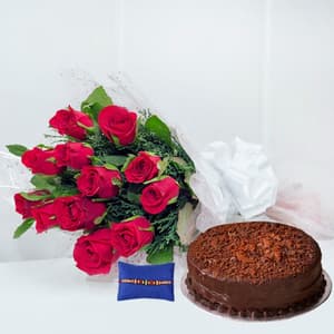 Rakhi with 12 red Roses n 1/2Kg Chocolate Cake