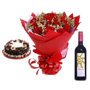 Black Forest Cake with Roses n Wine