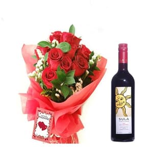 12 Red Roses n Sula Red Wine