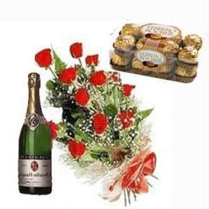 Red Roses With Choco n Champagne