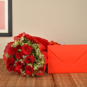 10 Red Roses Bunch with Greeting Card