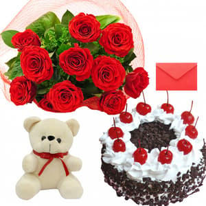 Teddy, Cake and Roses