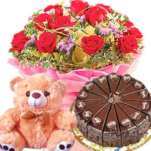 12 Roses, Cake and Teddy
