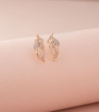 Crystals Embedded Leaves Earrings (Brass)
