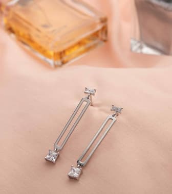 Sterling Silver Rectangle Danglers Earrings (Brass)