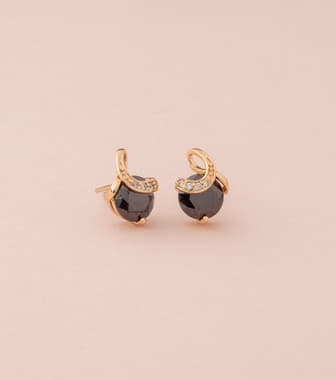Glimmering Black Stones Earrings (Brass)