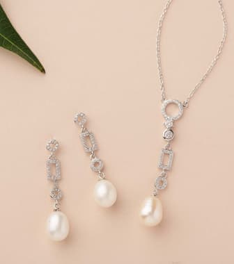 Silver Pearl Pendant Set