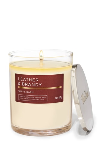 Single Wick Candles Leather & Brandy