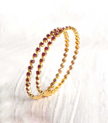 Silver-Bangles-Gold-Polish-with-Red-Stone-FJ166074