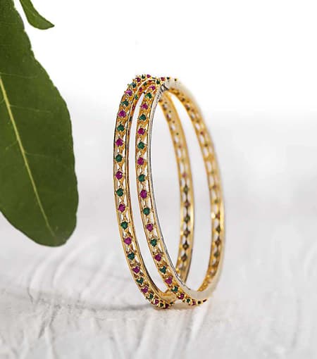 Silver-Bangles-Gold-Polish-with-Red-&-Green-Stone-