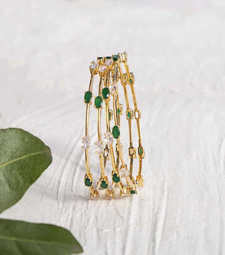 Silver-Bangles-Gold-Polish-with-Emerald-Green-&-Wh