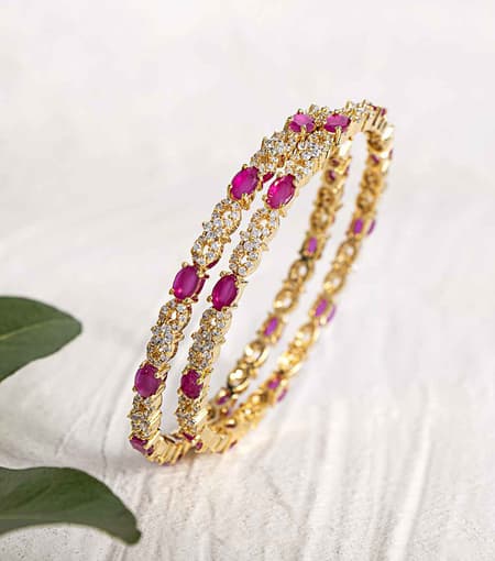 Silver-Bangles-Gold-Polish-with-Red-Stone-FJ167219