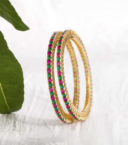 Silver-Bangles-Gold-Polish-with-Rose-Pink-&-Green-