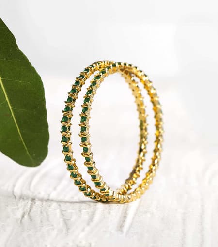Silver-Bangles-Gold-Polish-with-Bottle-Green-Stone