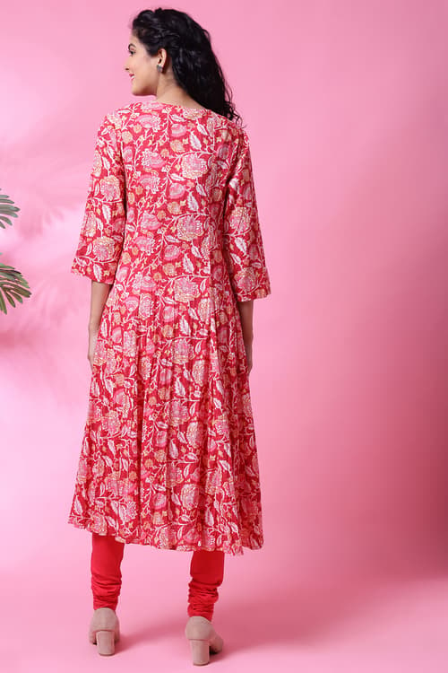 Buy Online Red Cotton Kalidar Suit Set for Women & Girls at Best Prices ...