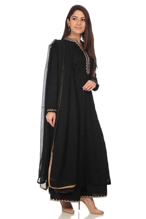 Buy Online Black Art Silk Straight Suit Set for Women & Girls at Best ...