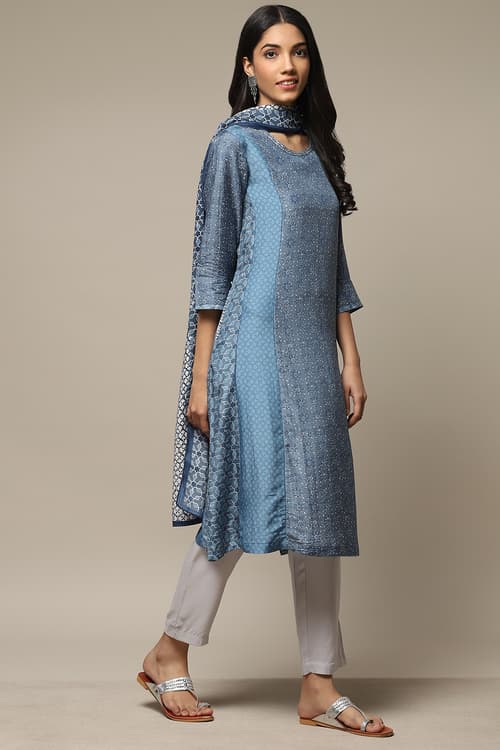 Buy online Blue Modal Straight Kurta Palazzo Suit Set for womens and ...