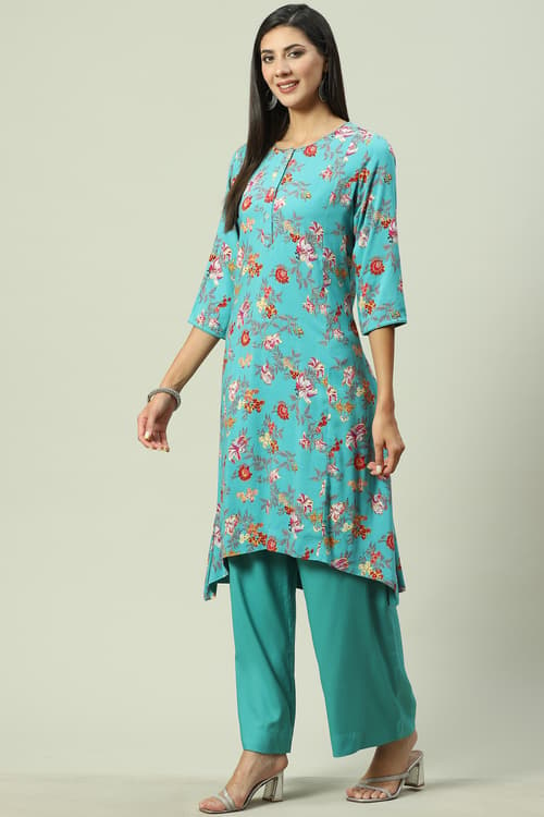Buy online Turquoise Viscose A Line Suit Set for women at best price at ...