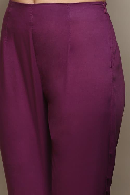 Buy online Purple Cambric Straight Printed Kurta Slim Pant Suit Set for ...
