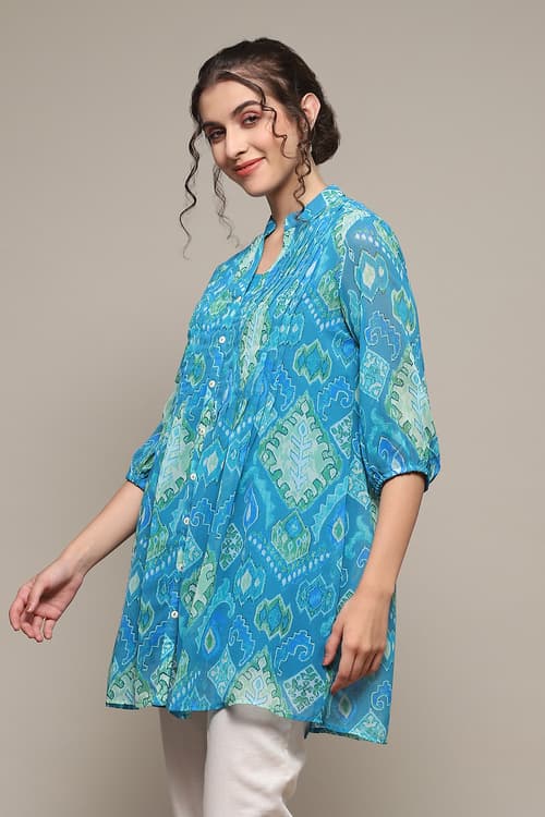 Buy online Turquoise Poly Georgette Straight Printed Kurta for women at ...