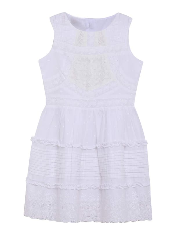 Girls Solid Cotton Dress With Lace