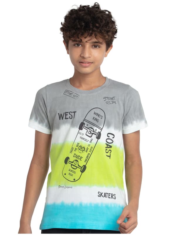 Boys Round Neck Tie And Dye Printed Graphic T-Shir