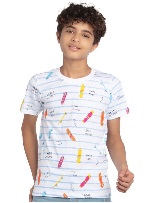 Boys Round Neck Multi Color Printed Stripes Half S