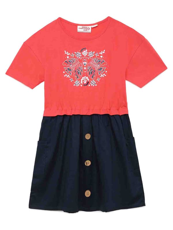 Girls Cotton Jersey Embroidered Flare Dress