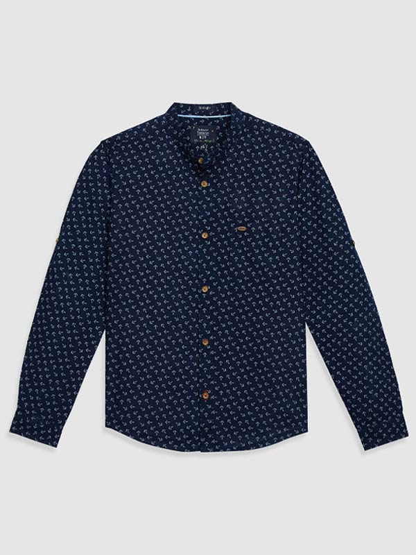 Agents Of Sea Printed Cotton Shirt with Mandarin C