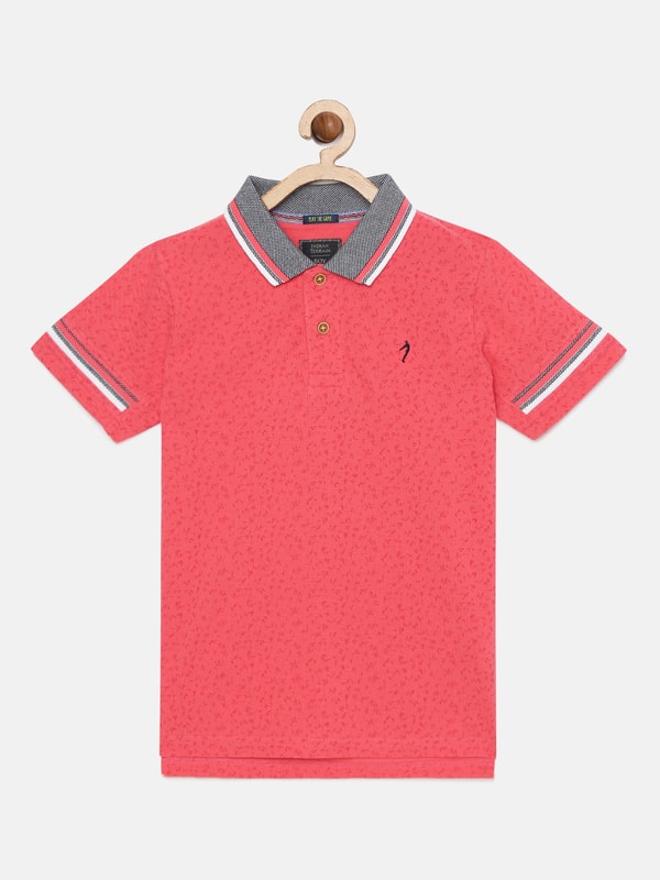 Boys Pink Polo Prints T-Shirt