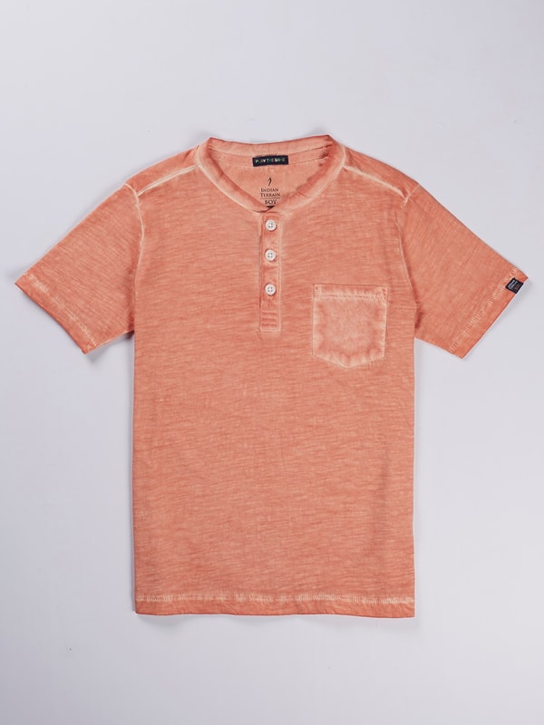 Boys Coral Solid Henley T-shirt