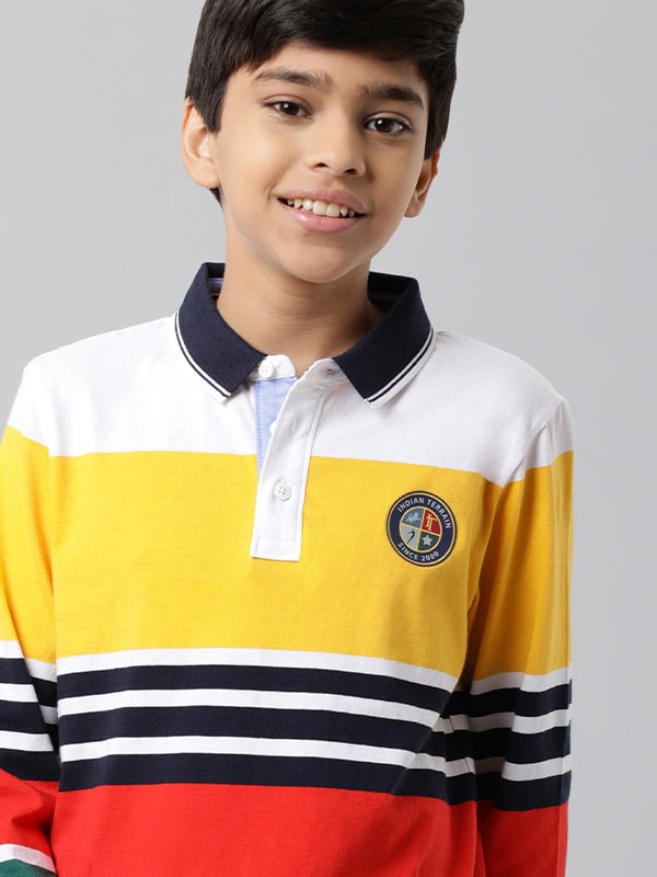 School is Cool Striped Full Sleeve Polo T-Shirt