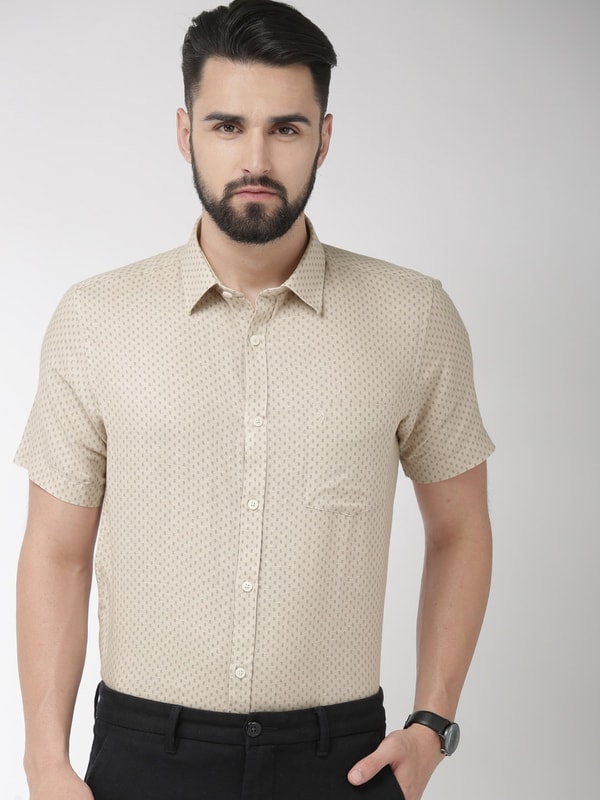 Ecru Printed Short Sleeve Shirt