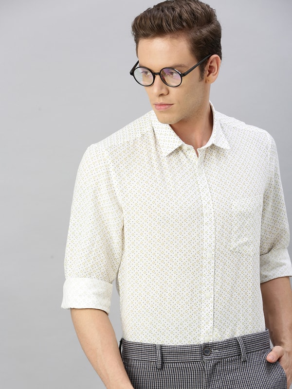 Mens White Regular Collar Prints Shirt