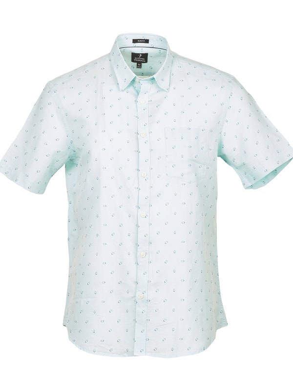 Mens Aqua Regular Collar Prints Shirt