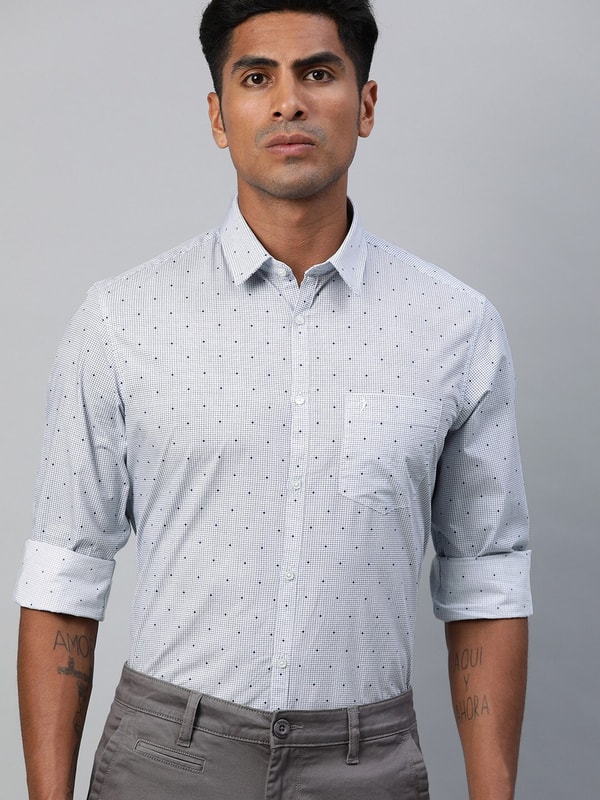 Mens Navy Regular Collar Prints Shirt