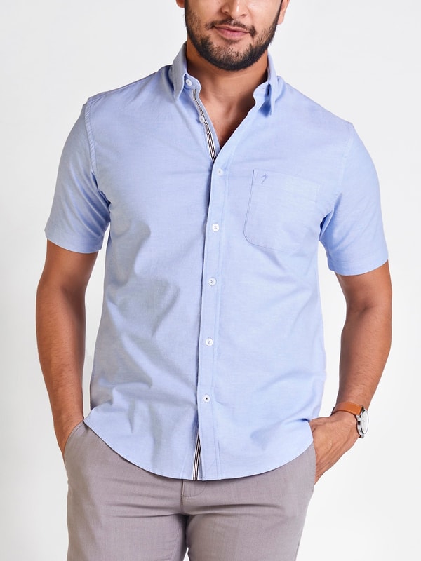 Mens Blue Regular Collar Solids Shirt