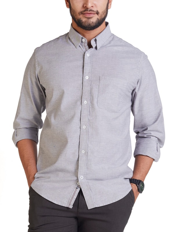 Mens Grey Color Slim Fit Solids Shirt