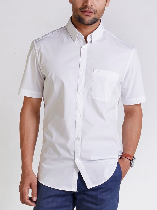 Mens White Color Slim Fit Solids Shirt