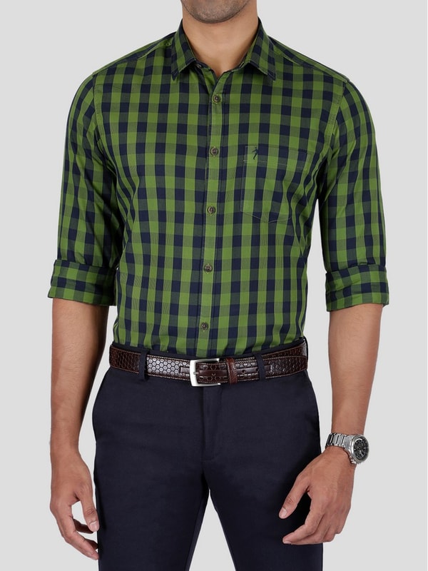 Mens Green Checks Slim Fit Casual  Shirt