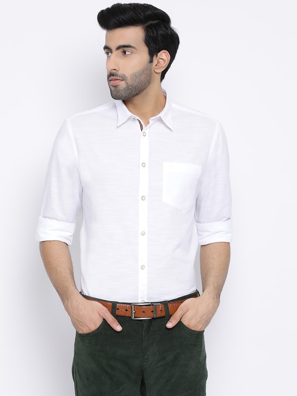 Mens White Solids Regular Collar Shirt