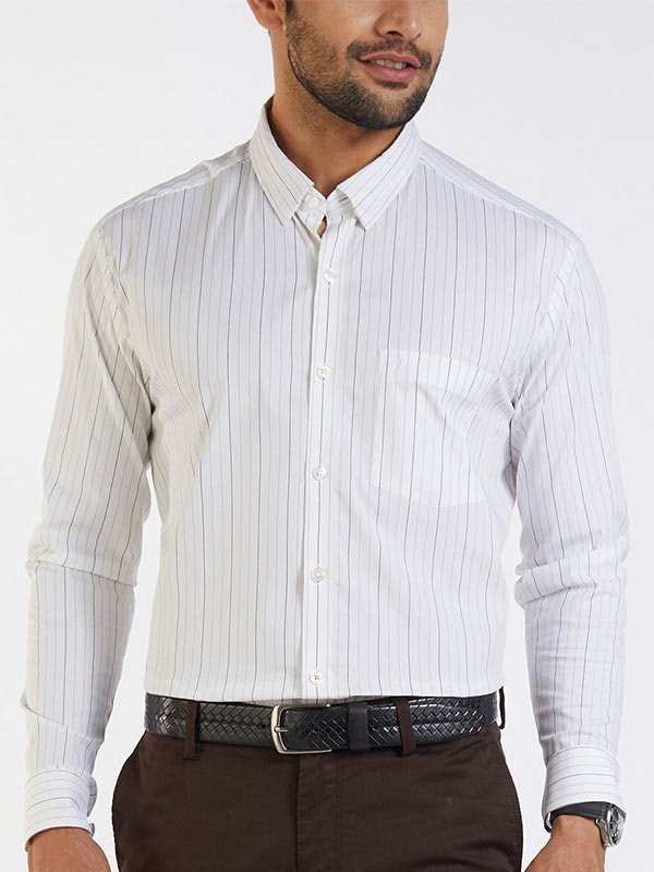 Striped Contoured Fit Cotton Shirt