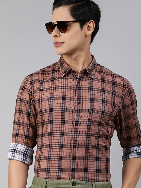 Brown Checked Full Sleeve Shirt