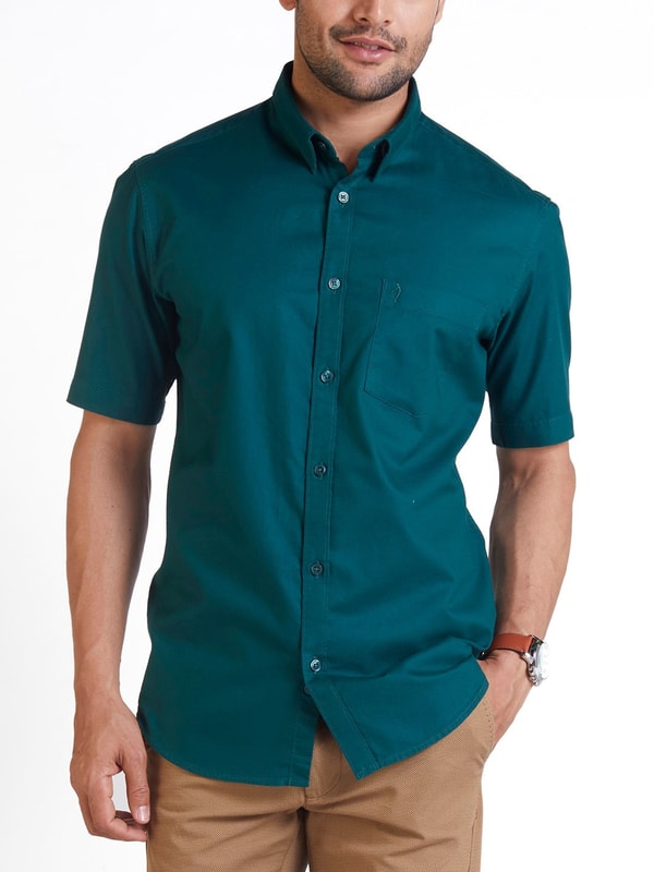 Mens Green Solid Slim Fit Casual Shirt