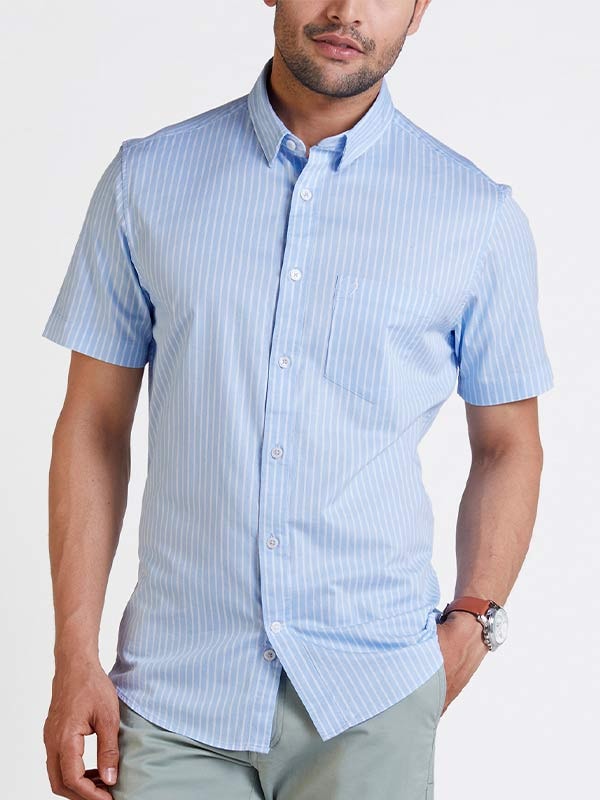 Striped Half Sleeve Chiseled Fit Cotton Shirt