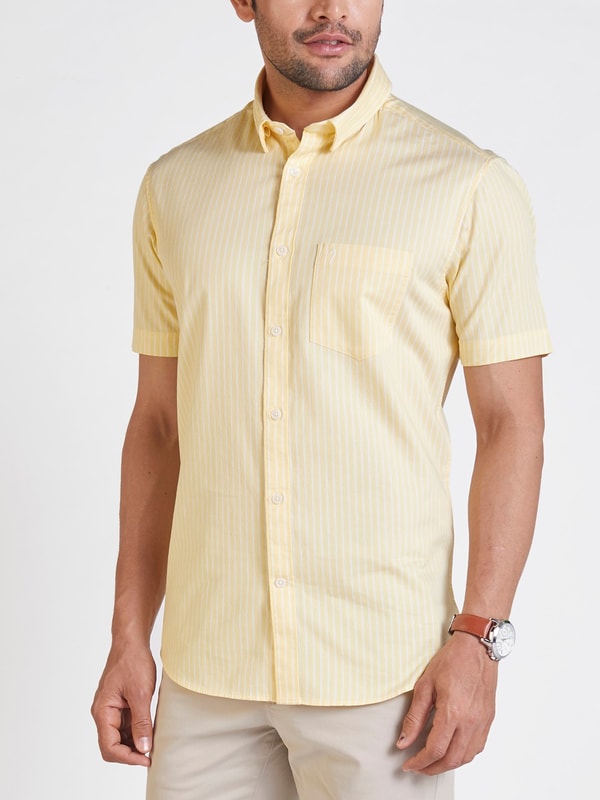 Mens Yellow Stripe Chiseled Fit Casual Shirt