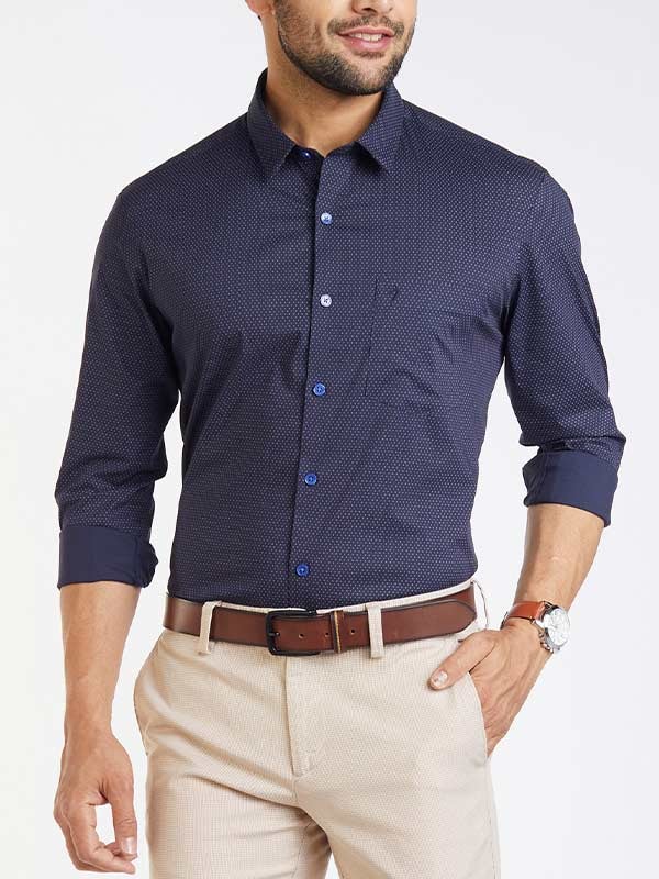 Printed Contoured Fit Cotton Stretch Shirt