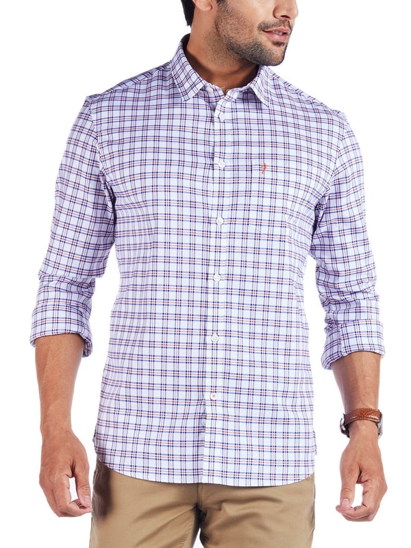 Red Full Sleeves Check Cotton Stretch Shirt