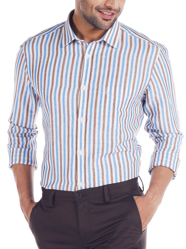 Choco Full Sleeves Striped Linen Blend Shirt